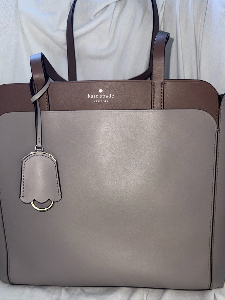 Kate Spade Two-Tone Taupe And Brown Leather Tote